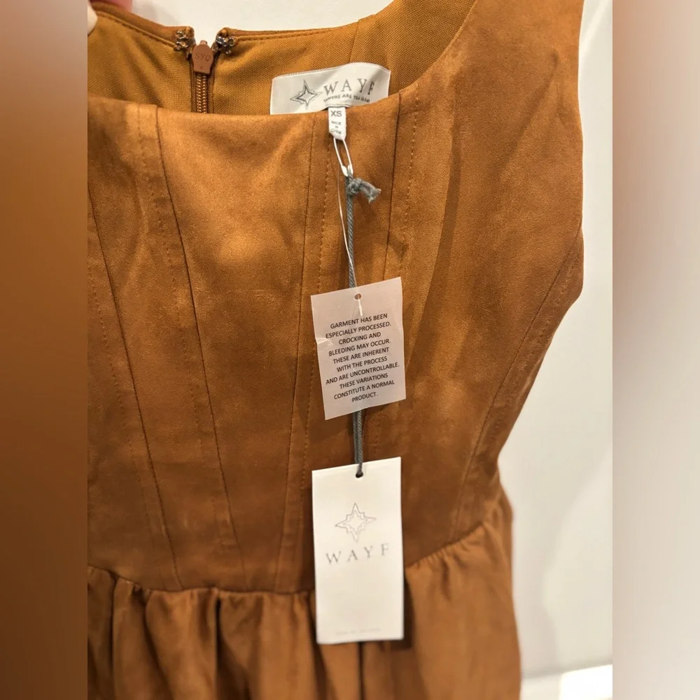 Wayf Faux Suede Tan Midi Dress with Pockets - Picture 5 of 6